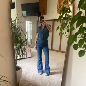 Wrangler XS Denim Western Flare Coveralls Jumpsuit Retro